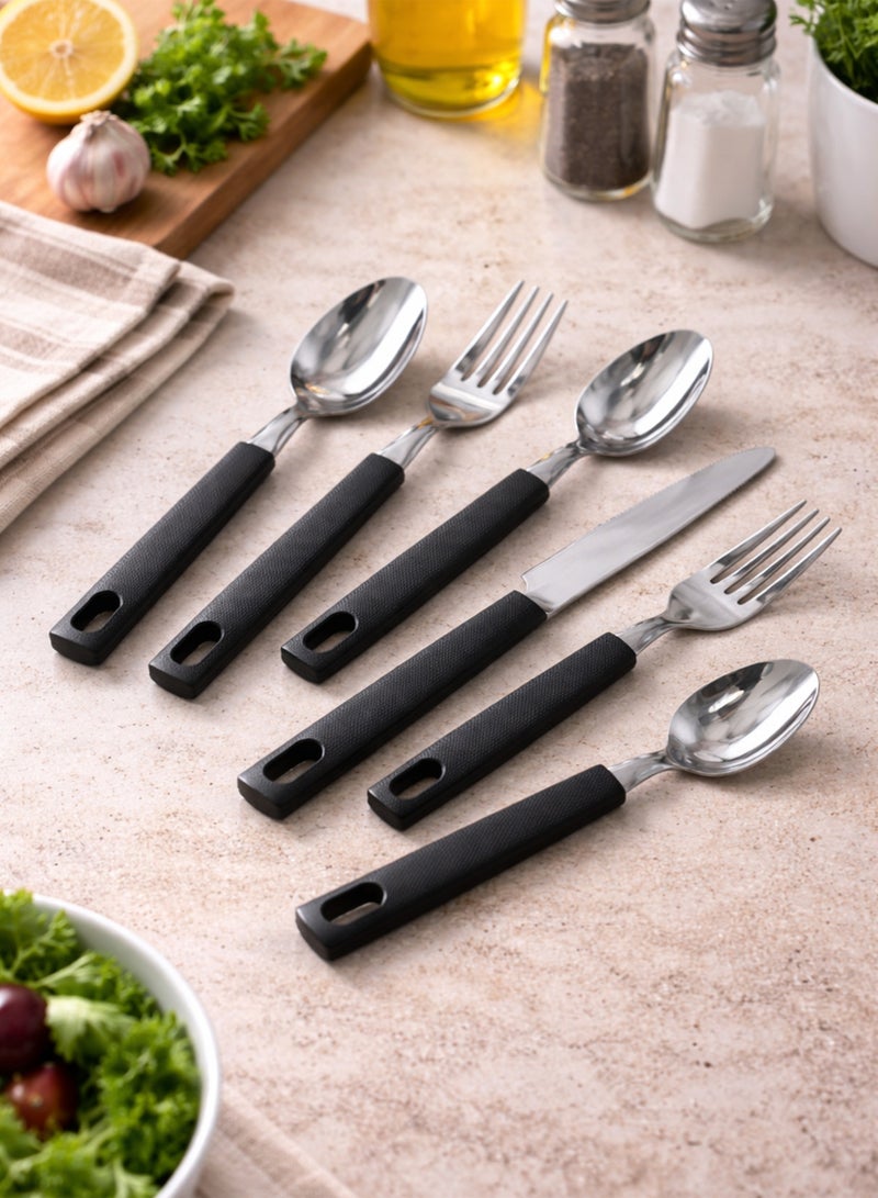 توشيونيكس طقم أدوات مائدة من الفولاذ المقاوم للصدأ مكون من 24 قطعة مع حامل - طقم ملاعق وشوك وسكاكين وملاعق شاي محمول بمقابض من البولي بروبيلين، منظم حامل أدوات المائدة للمنزل، إفطار رمضان، النزهات الخارجية، حفلات العشاء والتجمعات - Image 2